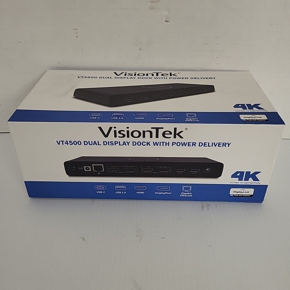 VisionTek VT4500 Dual Display 4K USB 3.0 and USB-C Docking‎ Station with Power